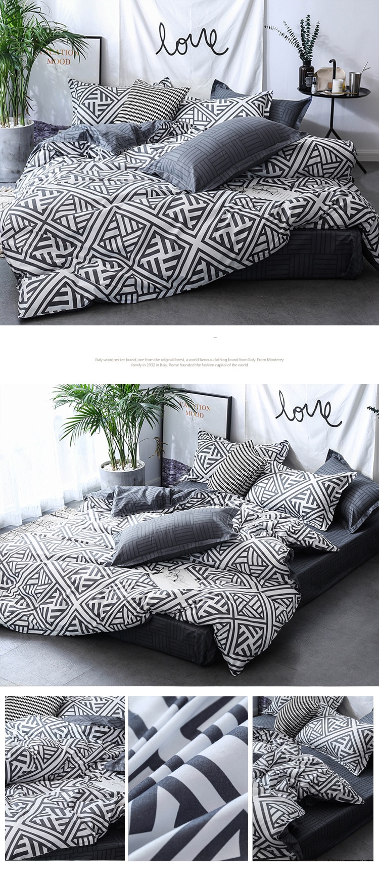 Simple Bedclothes Quilt Cover Pillowcase Three-Piece Bedding Set With Pillow Case Single Double Comforter Black Duvet Cover