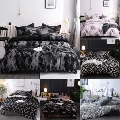 Simple Bedclothes Quilt Cover Pillowcase Three-Piece Bedding Set With Pillow Case Single Double Comforter Black Duvet Cover - Felagro.com