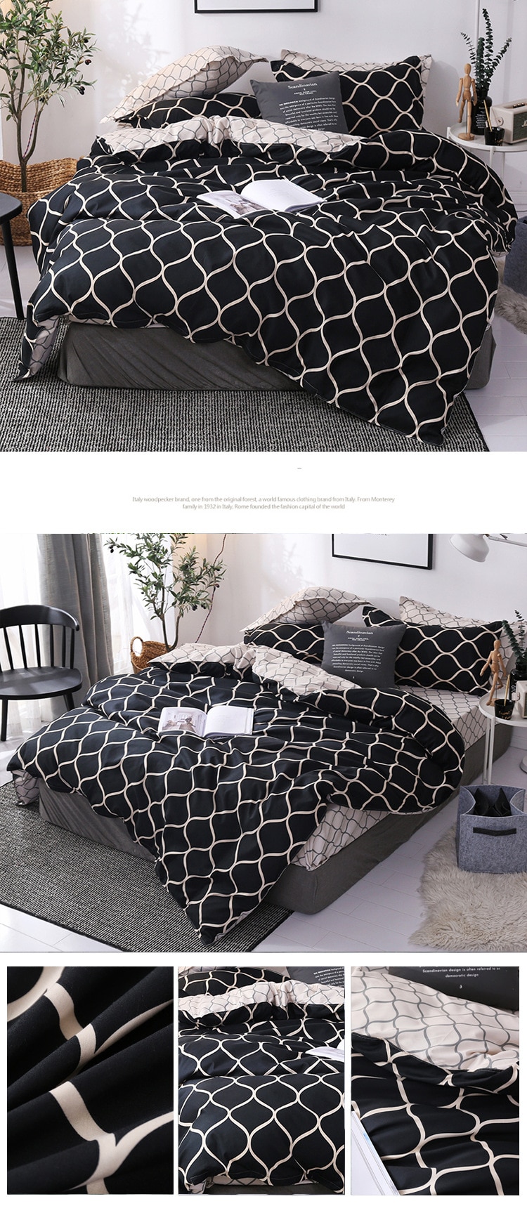 Simple Bedclothes Quilt Cover Pillowcase Three-Piece Bedding Set With Pillow Case Single Double Comforter Black Duvet Cover