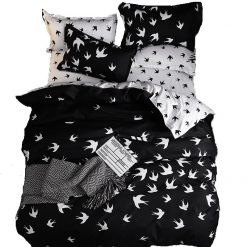 Simple Bedclothes Quilt Cover Pillowcase Three-Piece Bedding Set With Pillow Case Single Double Comforter Black Duvet Cover - Felagro.com