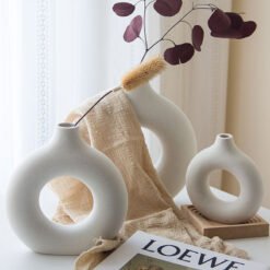 Nordic Circular Hollow Ceramic Vase Donuts Flower Pot Home Decoration Accessories Office Desktop Living Room Interior Decor Gift - Felagro.com