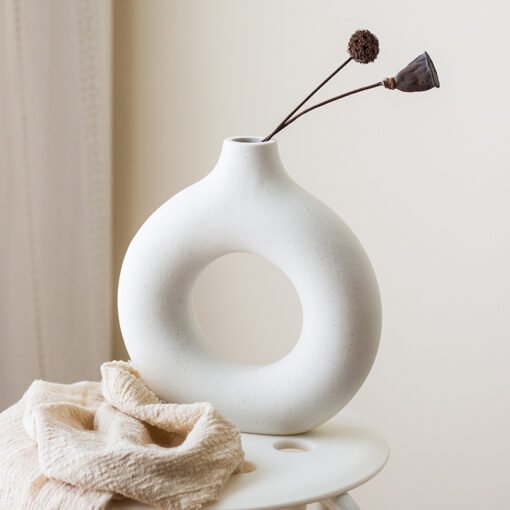 Nordic Circular Hollow Ceramic Vase Donuts Flower Pot Home Decoration Accessories Office Desktop Living Room Interior Decor Gift - Felagro.com