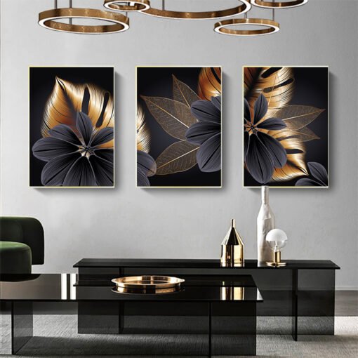 Black Golden Plant Leaf Canvas Poster Print Modern Home Decor Abstract Wall Art Painting Nordic Living Room Decoration Picture - Felagro.com
