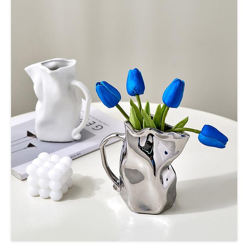 Luxury Nordic Pleated Ceramic Vase Home Sarin