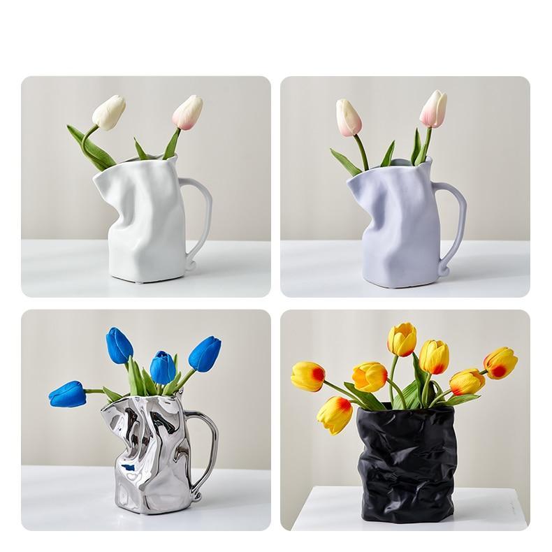 Luxury Nordic Pleated Ceramic Vase Home Sarin 